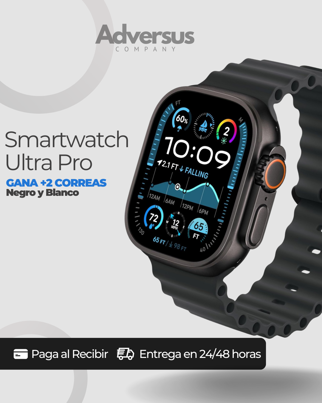 Smartwatch Ultra Pro con 2 correas | negro + blanco