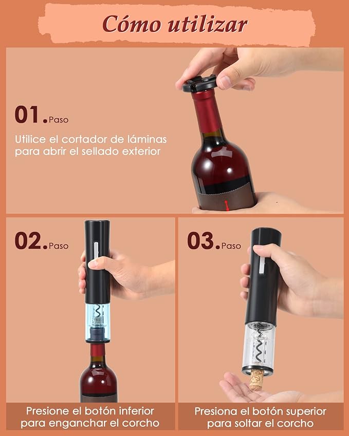 Sacacorchos eléctrico + abridor de vino transparente