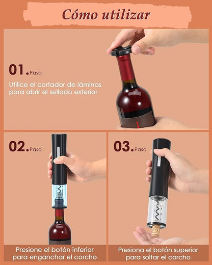 Sacacorchos eléctrico + abridor de vino transparente
