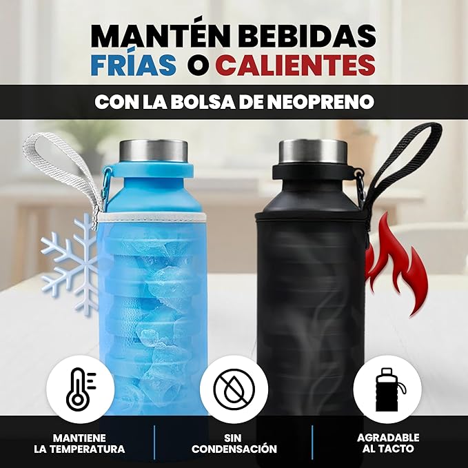 Botella Plegable de Silicona con Funda de Neopreno y Mosquetón – 300 ml a 550 ml