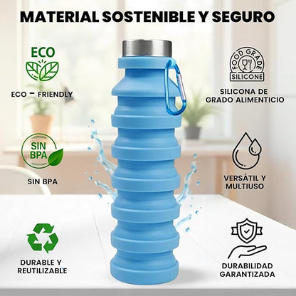 Botella Plegable de Silicona con Funda de Neopreno y Mosquetón – 300 ml a 550 ml